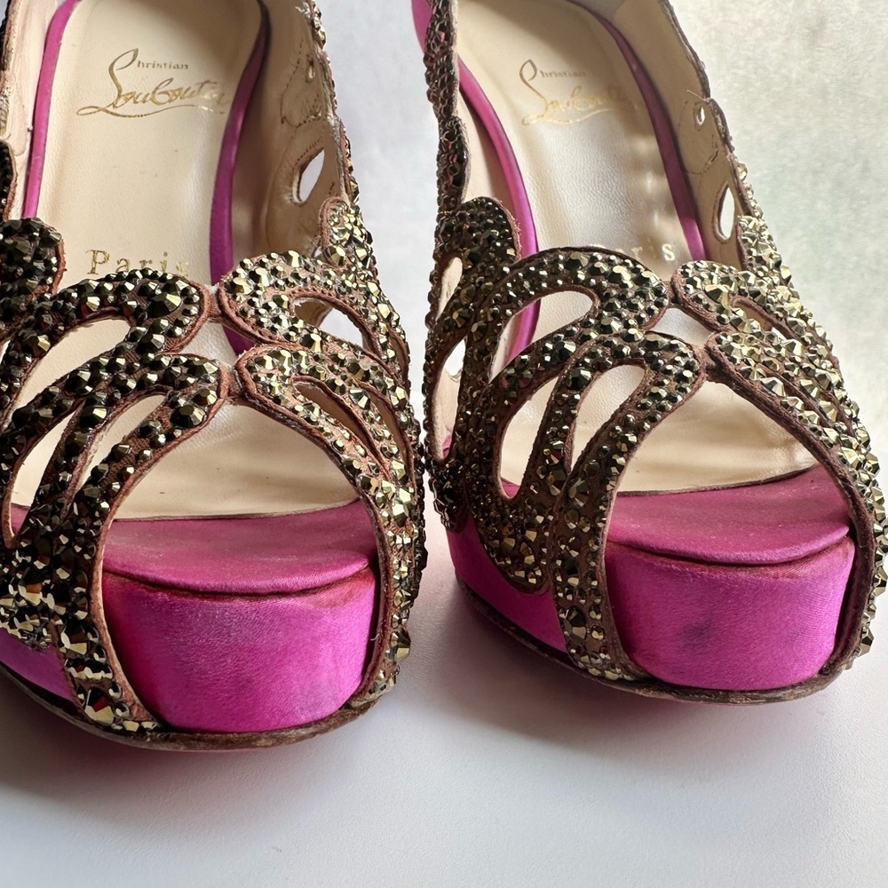 🌺CHRISTIAN LOUBOUTIN 👠 Beaute Strass Pink Pumps Size: 36.5 - Picture 12 of 15